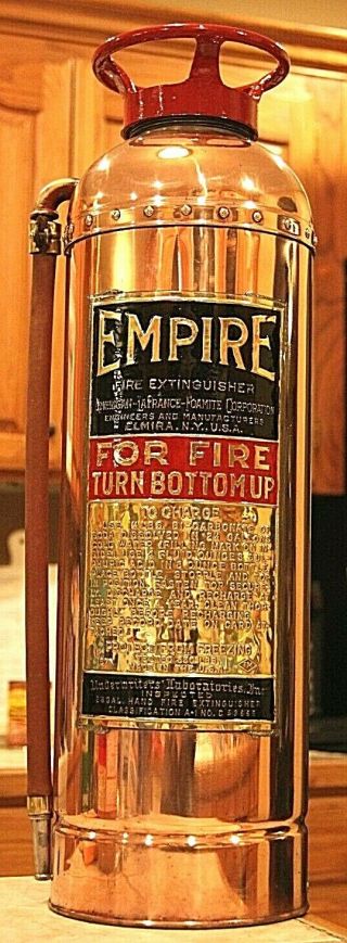 Rare Antique Vintage " Empire " Copper Brass Fire Extinguisher - Polished Restored