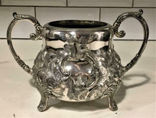 Antique Thomas Bradbury Silver Plated Repousse Sugar Bowl 1855,