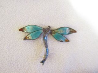 Antique 1919 Sterling Silver & Enamel Double Winged Dragonfly By Thomas L Mott