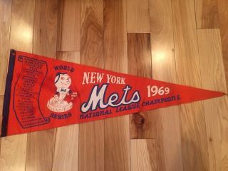 Rare 1969 Mr.  Met York Mets World Series Roster Pennant