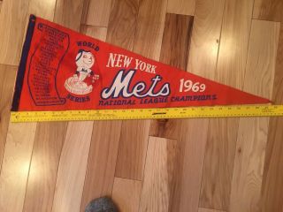 Rare 1969 Mr.  MET York Mets World Series Roster Pennant 2