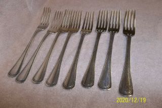 8 Dinner Forks Oneida Community " Patrician " Silverplate - Beaded - 1975