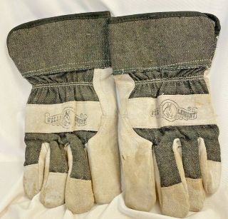 Wells Lamont Leather & Denim Gloves Vintage Lined Heavy Duty Sz.  Lg.  Work Gloves