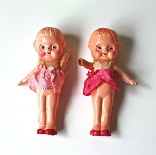 Pair Vintage 3 " Celluloid Kewpie Dolls With Clothes Japan
