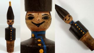 Rare Antique Vtg Hand Painted Wooden Wood Toy Soldier Cork Bottle Stop Stopper