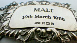 A George Iii Style Silver " Malt " Decanter Wine Label,  Mappin & Webb,  1992