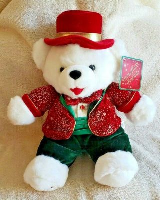 White Teddy Bear With Top Hat Christmas 2003 Snowflake Friends Dan Dee Plush Toy