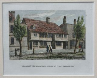 Rare Antique Copper Engraving Of Tenterden Grammar School In Kent,  C.  1824