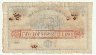 Mauritius 1843 10 Dollars (2 pound sterling ovrpt) P.  S122 - Ink Burn - Rare 2