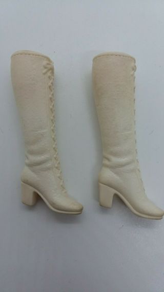 Vintage Francie Barbie Off White Knee High Tall Boots Faux Lace - Up Mattel 1970