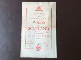 Wales V Scotland 1958 - Rare Schoolboy International Programme At Newport County