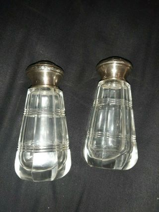 Antique Victorian ? Cut Glass & Sterling Silver Topped Salt Or Pepper Pots