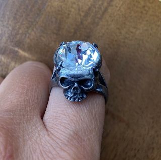 Alchemy Gothic Rare Crystal Skull Head Ring Size T