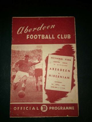 Rare 1954/55 Scottish Reserve C Div Aberdeen V Hibernian Hibs