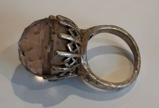 Rare Vintage Large Crystal Ball Silvertone Costume Ring