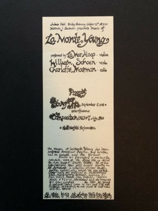 Rare Concert Flyer Designed By Marian Zazeela La Monte Young,  Fluxus 1962