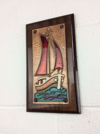 Vintage Mid Century Metal Nautical Picture Plaque Ship Sign Steel/tin,  Wood