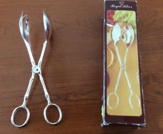 Vintage Silver Plated Scissor Salad Tongs Made In Italy
