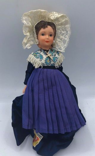 Vintage Poupee Bella Doll 7 Inch Made In France Lace Headress Molded Hair