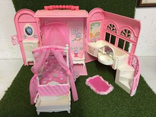 Barbie Bed And Bath Handbag House Carrier Rare Vintage White Pink 1998 Mattel