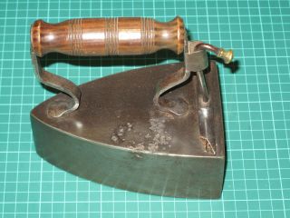 Antique Sad Iron / Slug Iron With Sliding Door & Wooden Handle (no Slug)