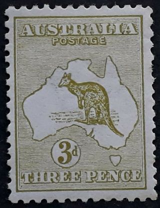 Rare 1913 Australia 3d Olive Kangaroo Stamp 1st Wmk Die 2