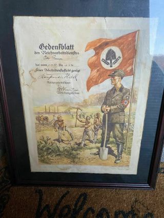 Rare German Ww11 1936 Rad Certificate / Poster - Buy It Now -