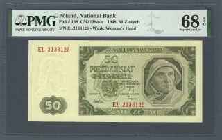 Poland 50 Zlotych 1948,  P - 138,  Pmg 68 Epq,  Gem Unc,  Top Pop Finest,  Rare