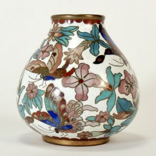 Vintage Chinese ? Cloisonne Small Vase With Butterflies