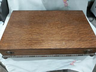 Large Empty Vintage Wooden Cutlery Box Case - Storage Upcycle Project Bun Feet