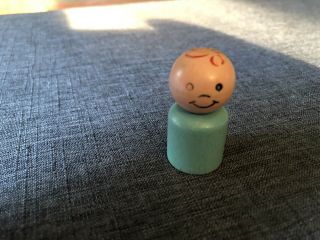 Fisher Price Vintage Wooden Little People Straight Side Blue Baby Rare And Htr