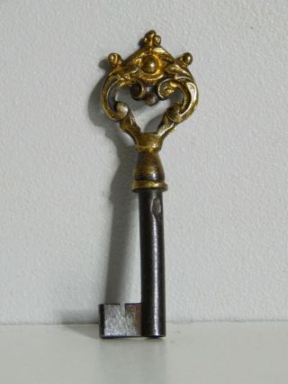 3.  1/2 " Antique French Ornate Key,  Steel Bronze,  18th C,  Castle,  Cabinet,  Furniture