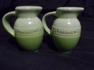 Very Rare Twotone Apple Green Le Creuset Poterie Pitcher Salt Pepper Shakers