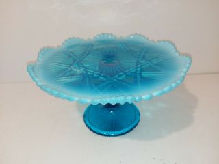 Victorian Davidson Pearline,  Vaseline Glass Antique Blue Cake Stand