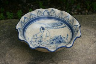 Chinese Porcelain Blue And White Hand Painted With Pattern Large Bowl