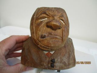 A Vintage Wooden Carving Of A Man - Possibly A Match,  Cigarette Or Cigar Holder.