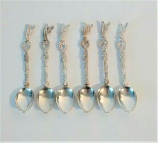 Vintage Antique Silver Plate Demitasse Spoons Figural Set Of 6 Italy 5 1/4 "