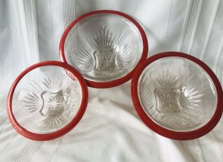 Antique 3 Federal Clear Glass Star Pattern Red Rim Nesting Bowls Rare