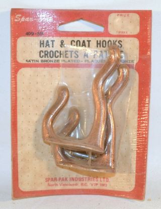 2 Vintage Hat & Coat Hook Satin Bronze Plated