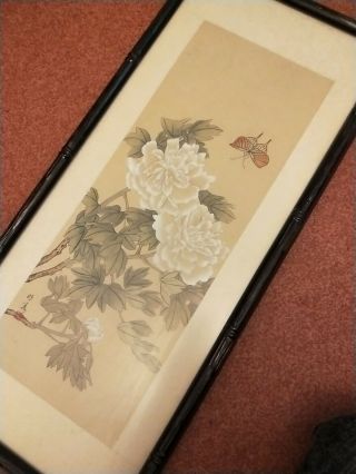 vintage Chinese water colour painting on silk in frame signed 2