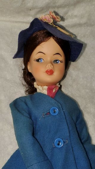 Vintage 12 " Mary Poppins Doll With Clothes,  Carpet Bag And Umbrella