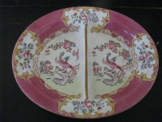 Minton Pink Cockatrice Oval Divided Serving Bowl Dish 10 " X 8 " Rare 9646 China