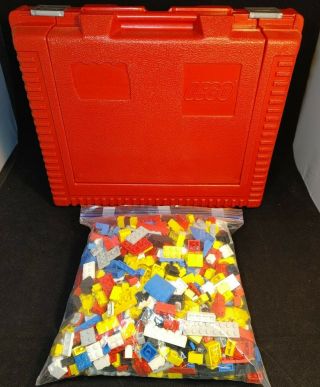 Vintage Lego Red Storage Case With Assorted Blocks Multi - Colored 1980s 2,  Lbs