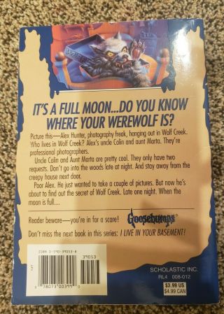 rare HTF R.  L.  Stine Goosebumps book 60 series Werewolf Skin no mask 2