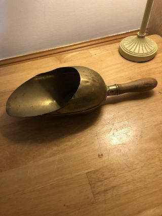 Antique Brass Scoop Coke Shop Shovel With Wooden Handle Flat Bottom