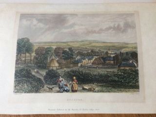 Framed Old Antique Print Of Hand Coloured Engraving Of Overton In Hampshire