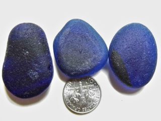 3 Multi Xl Dense Cobalt Blue 1.  1oz Jq Rare Seaham English Sea Glass