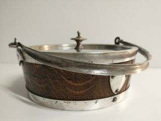 Antique English Oak And Silver Plate Butter Dish C.  1890 Epns
