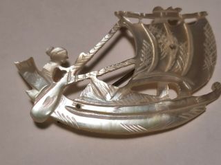 Antique C Clasp Brooch Mother Of Pearl Chinese Junk Boat 2.