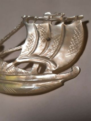 Antique C Clasp Brooch Mother of Pearl Chinese Junk Boat 2. 3